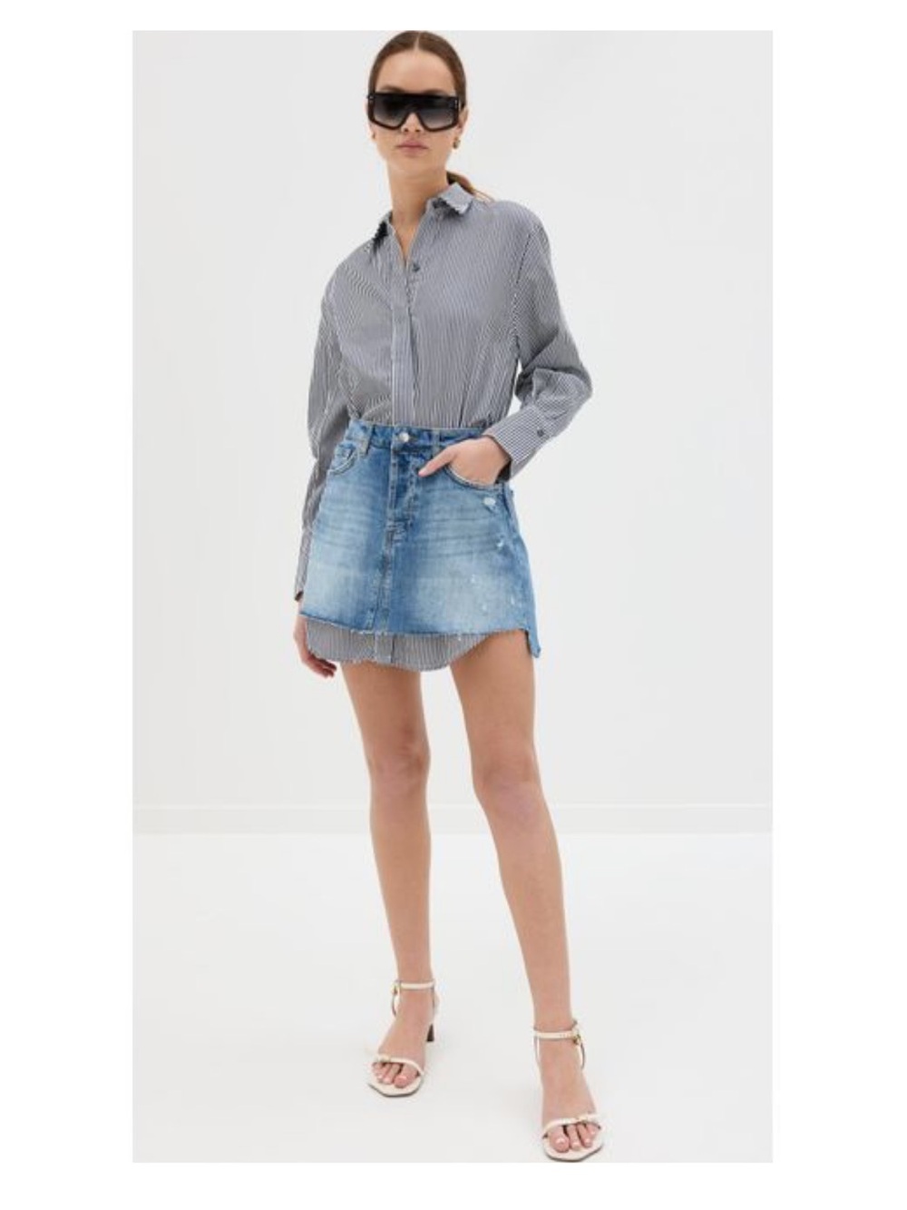 Simkhai Blue Denim Mini Skirt with a  shirt set